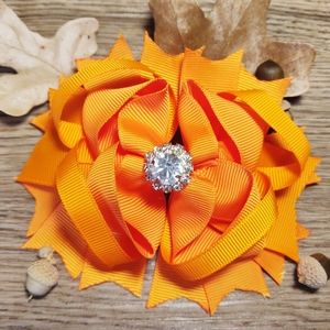 Orange Glam Fall and Thanksgiving Girls Boutique Style Holiday Hair Bow